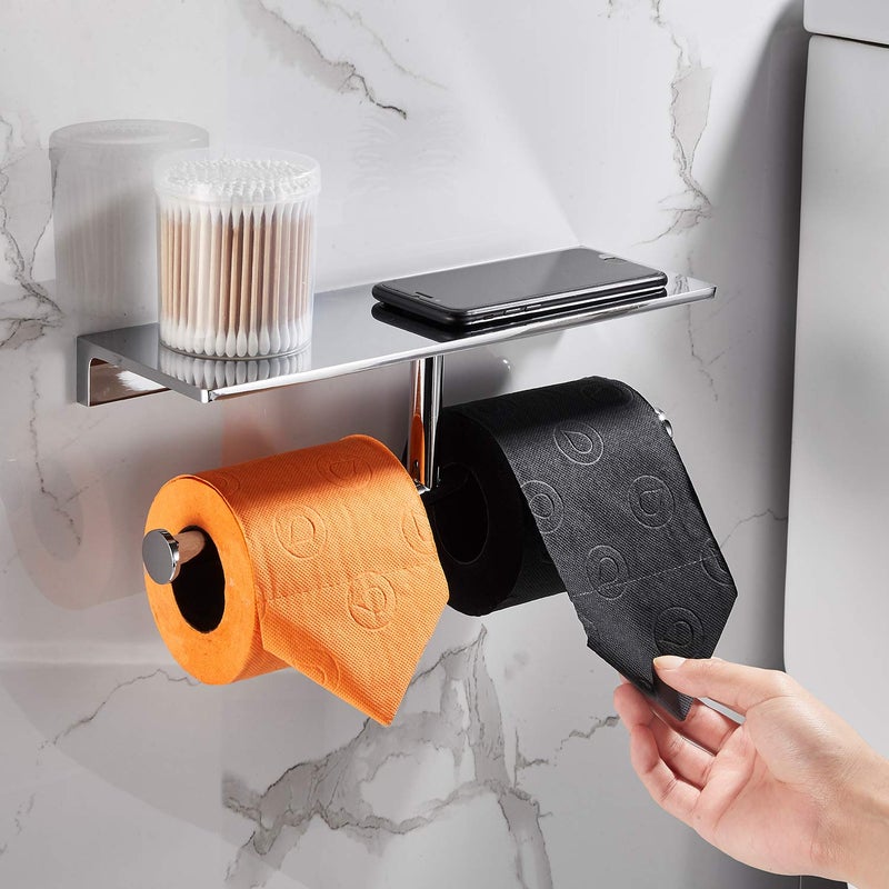 LANGPAI Double Roll Toilet Paper Holder with Shelf Solid Brass and Superior Hotel Style Tissue Dispenser Spared Storage Polished Chrome Finish - Image 3
